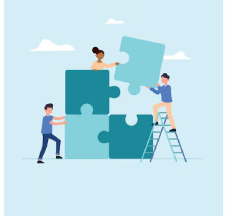 immagine stilizzata di persone che costruiscono un puzzle